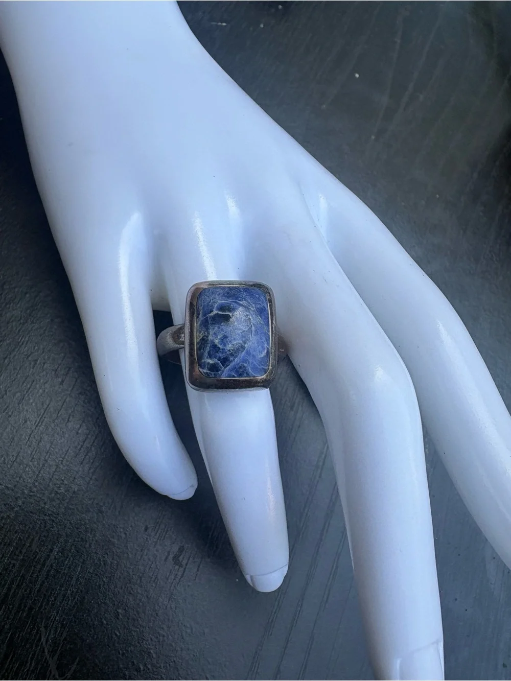 Mexico Sterling Silver Blue Sodalite Rectangle Ring - Size 7 Adjustable